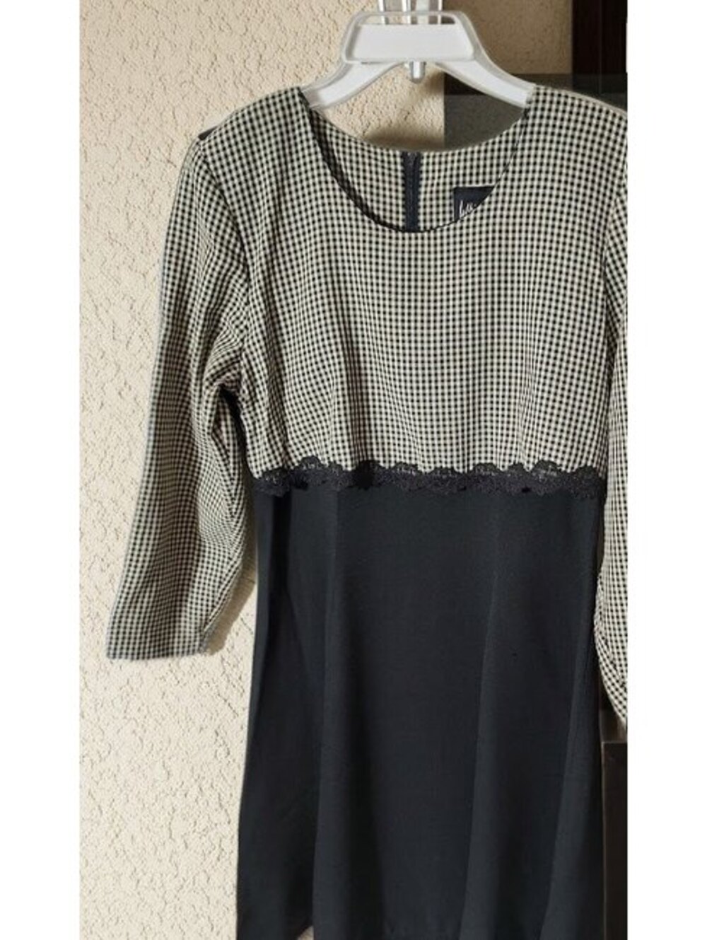 VTG Whirlaway Frocks Gingham Block Dress Lace Trim Midi Made in USA Size SP